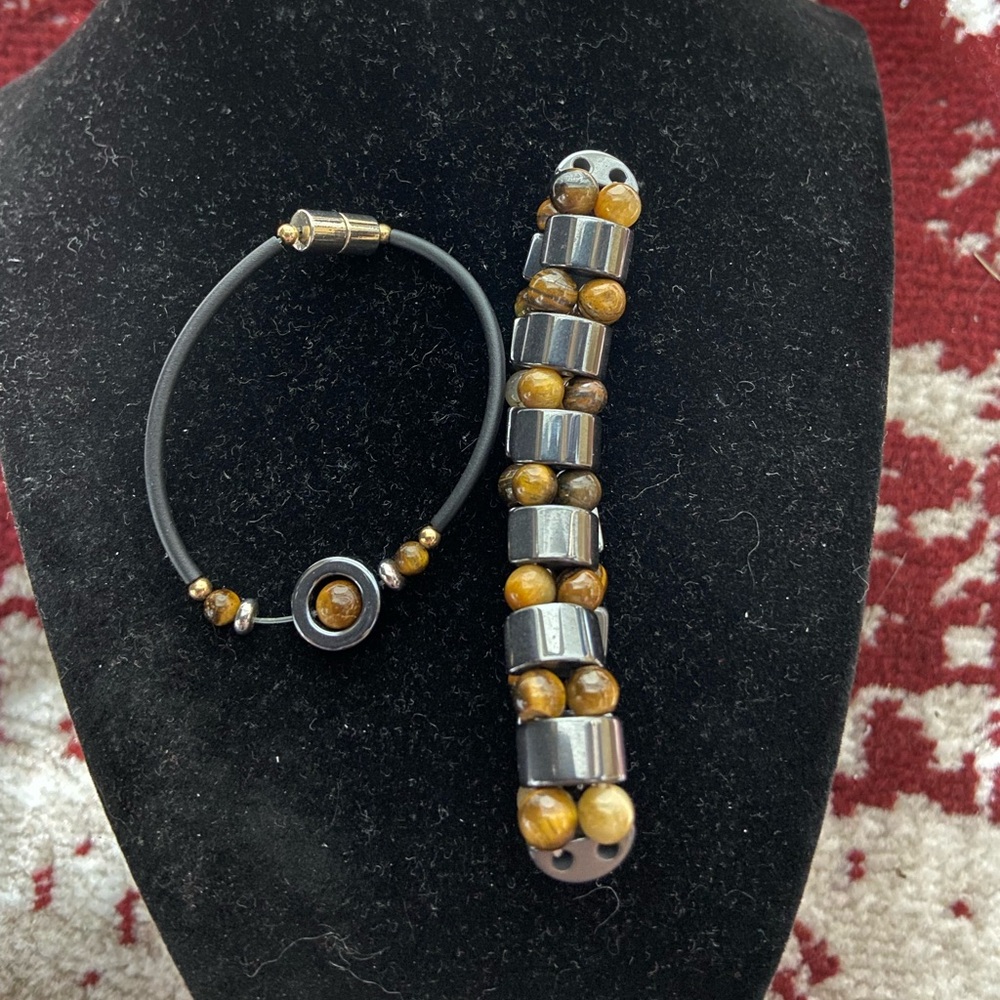 Set of 2 Hematite and Tiger Eye Bracelets - Picture 1 of 5